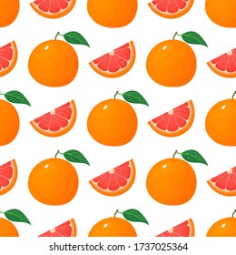 Patrón sin foco con fresco y brillante todo exótico y pomelo de corte aislado en fondo blanco. Frutos de verano para un estilo de vida saludable. Fruta orgánica. Ilustración vectorial para cualquier diseño.