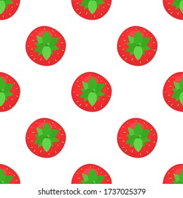 Patrón sin foco con fresas frescas exóticas y brillantes vistas desde arriba sobre fondo blanco. Frutos de verano para un estilo de vida saludable. Fruta orgánica. Estilo de caricatura. Ilustración vectorial para cualquier diseño.