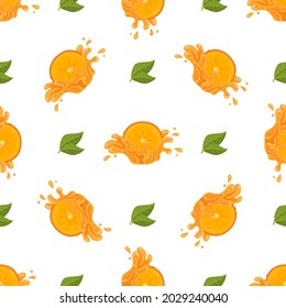 Seamless pattern with fresh bright persimmon fruit juice splash isolated on white background. Summer fruits for healthy lifestyle. Organic fruit. Cartoon style. Vector illustration for any design.