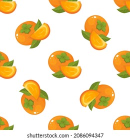 Patrón sin foco con fruta fresca de persimón brillante aislada en fondo blanco. Frutos de verano para un estilo de vida saludable. Fruta orgánica. Estilo de caricatura. Ilustración vectorial para cualquier diseño.