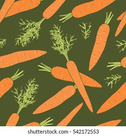 Seamless pattern fresh carrots, hand drawn icons vector. Colorful background with vegetables, food objects. Decorative wallpaper, good for printing