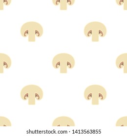 Seamless pattern with fresh champignons. Organic food. Cartoon style. Vector illustration for design, web, wrapping paper, fabric, wallpaper.