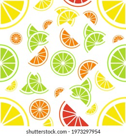 seamless pattern with fresh citrus fruits. Slices of lemon, lime, orange, grapefruit
