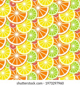 seamless pattern with fresh citrus fruits. Slices of lemon, lime, orange, grapefruit
