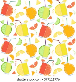Seamless pattern with fresh citrus juices and citrus slices