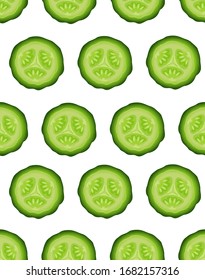 Seamless pattern of fresh cucumber slices . Vector illustration