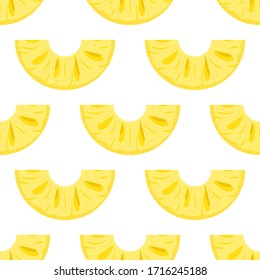 Seamless pattern with fresh cut slice pineapple fruit on white background. Summer fruits for healthy lifestyle. Organic fruit. Cartoon style. Vector illustration for any design.
