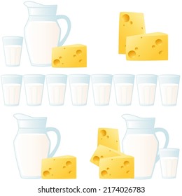 Seamless pattern fresh dairy products milk and cheese vector illustration on white background