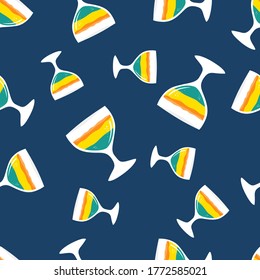 Seamless pattern with fresh drink illustration concept on blue background. Cute vector design