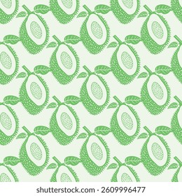 Seamless Pattern of Fresh Durian Illustrations in a Vector Art Style