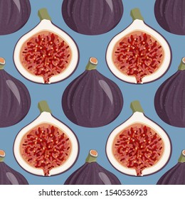 Seamless pattern with fresh figs whole and half. Food background.
