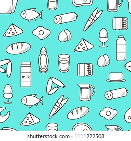 Seamless pattern with fresh food and drinks. Vector illustration about healthy eating