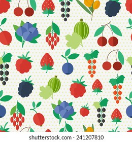 Seamless pattern with fresh fruits and berries. Vector background