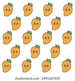 seamless pattern, fresh fruits, vectors, mango character pattern
