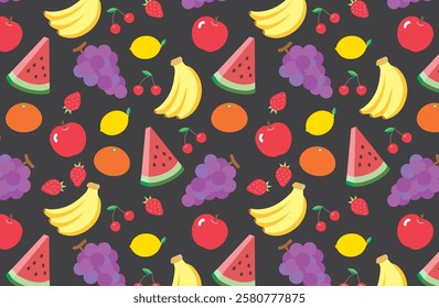 Seamless Pattern of Fresh Fruits_black