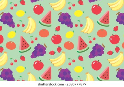 Seamless Pattern of Fresh Fruits_Green