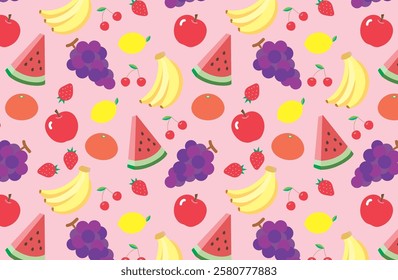 Seamless Pattern of Fresh Fruits_Pink