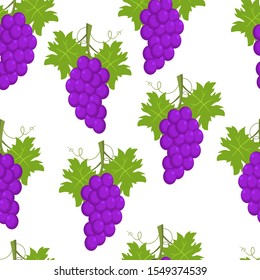 Seamless Pattern Fresh Grapes Purple