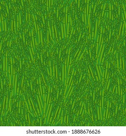 Patrón sin foco de tallos vegetales de espárragos verdes frescos atados en un montón. Comida saludable, concepto de verduras. Ilustración del vector