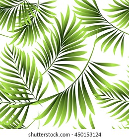 Seamless pattern of fresh green tropical palm leaf