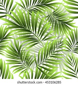 Seamless pattern with fresh green tropical palm tree leaves and branches