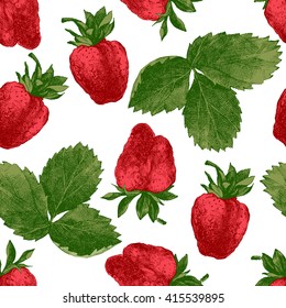 Seamless pattern with fresh hand drawn strawberries