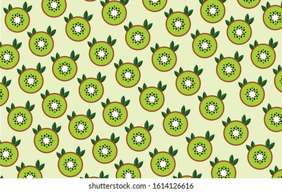 Seamless pattern with fresh kiwi and little leaves Cute vector background. Illustration of bright summer fruits.