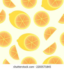 Seamless pattern of fresh lemon slices watercolor on yellow background. Flat vector design. Can be used for food background, summer background, wallpaper, digital printing, or fruit illustration.