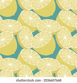 Seamless pattern with fresh lemons. Colorful endless fruit background . Citrus fruits print. isolated vector illustration.