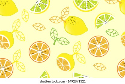 Seamless pattern with Fresh lemons, for fabric, drawing labels, print on t-shirt, wallpaper of children's room, fruit background.