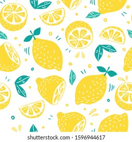 Seamless pattern with Fresh lemons for fabric, drawing labels, print on t-shirt, wallpaper of children's room, fruit background.