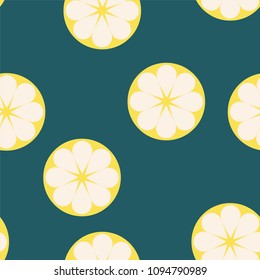 Seamless pattern with fresh lemons on blue background -Trendy Simple vector symbol for web site design - minimalism