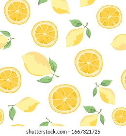 Seamless pattern fresh lime or lemon on white background. Vector illustration decorate for wallpaper, wall background, pattern fills, web, page, texture, textile. Colorful doodle fruit tile.