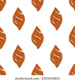 seamless pattern fresh loaves bread isolated on white background, bakery shop design, vector illustration with french wheat loaf character