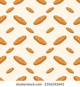Seamless pattern fresh loaves bread isolated on background.