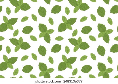 seamless pattern with fresh mint leaves; perfect for adding a refreshing touch to culinary compositions or herbal-themed designs; food blogs, recipe cards- vector illustration