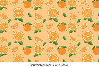 Padrão sem emenda com і frutado laranja fresco. Fatias de laranja vetorial cítrico repetem o padrão para decoração e impressão. Padrão de repetição de citrinos