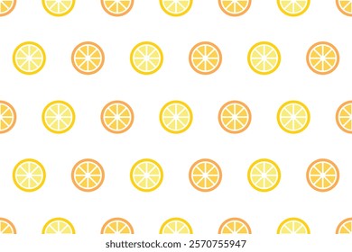 Seamless pattern with fresh oranges and lemons. Circle Slices of orange background. Template for fabric, label designs, prints, child wallpaper, fruit background, phone cases. Vector illustration