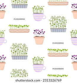 Seamless pattern with fresh organic micro greens