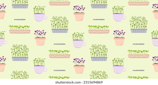 Patrón sin foco con microvegetales orgánicos frescos