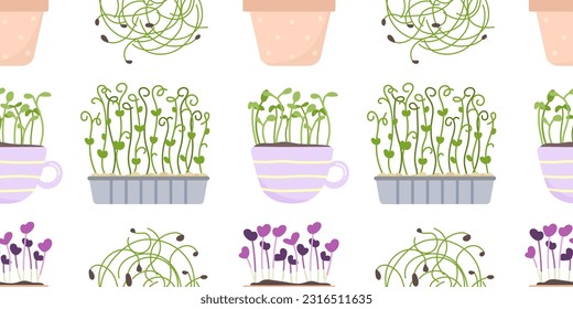 Seamless pattern with fresh organic micro greens