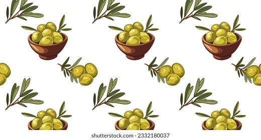 Seamless pattern with fresh organic olives, vector illustration