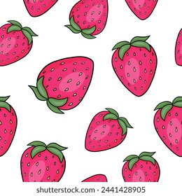 Seamless pattern with fresh pink strawberry. Vector illustration