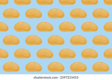 Seamless pattern of fresh potatoes on a light blue background. Perfect for food packaging, textile design, wallpapers, and healthy lifestyle themes.