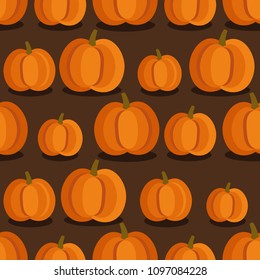Seamless pattern with fresh pumpkins, hand drawn backdrop. Colorful illustration, raw food vector. Overlapping background with vegetables collection. Decorative wallpaper, good for printing