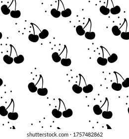 Seamless pattern with fresh red cherries berry flat vector illustration on white background