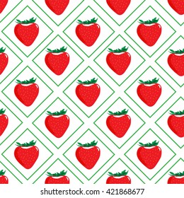Seamless pattern of fresh red juicy strawberries and helpful