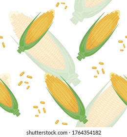 Seamless pattern with fresh ripe corn cobs. Vegetable for a healthy meal. Vector illustration for background, wallpaper, icons and wrappers.