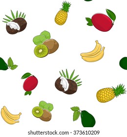 Seamless Pattern of Fresh Ripe Fruits,  Tropic Pattern,  Vector Illustration