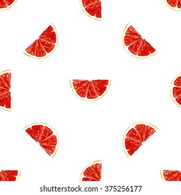 Seamless pattern fresh ripe slice of grapefruit, vector watercolor design for kitchen, packaging, vegan healthy food.